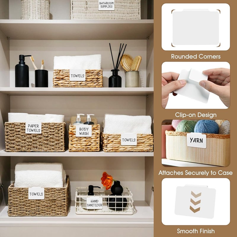 AUUTI 12pcs White Basket Labels Clip On for Storage Bins, Removable PVC Labels for Baskets with Holders, 3.5x2.7 Inches - Image 4